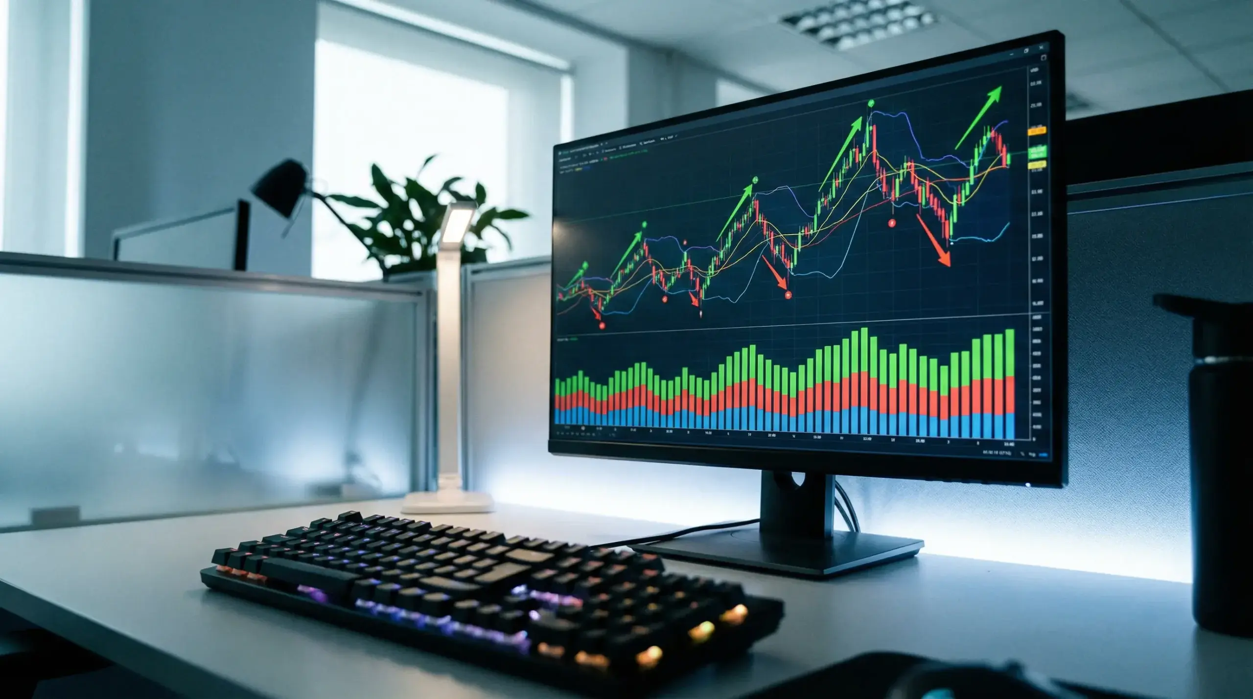Ecrã de computador com gráficos de odds e probabilidades de apostas de futebol
