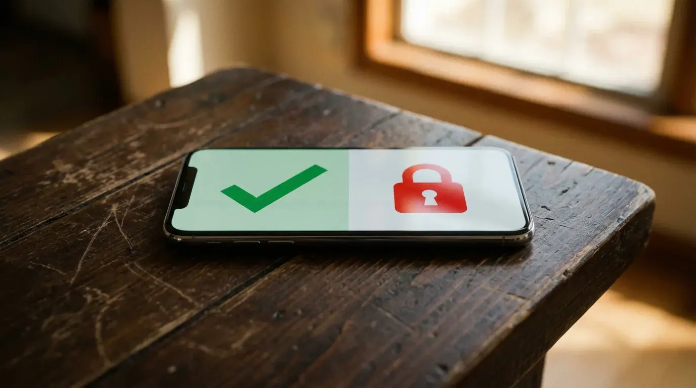Telemóvel com ecrã dividido entre uma plataforma de apostas licenciada e uma plataforma bloqueada